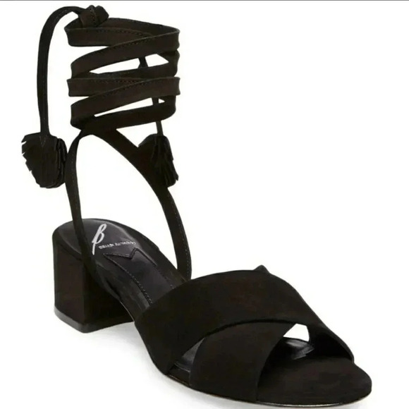NWT Brian Atwood Black Tie-up Suede Sandals - Picture 1 of 7
